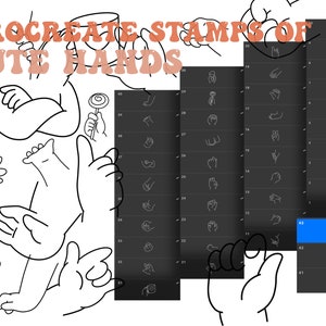 Procreate ブラシ スタンプ、ちびキャラクターのかわいい小さな手、手描きのヘルプ、手の描画ガイド、商用利用、漫画のフィギュア