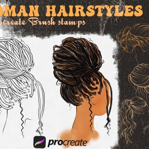 Stamps Guide Procreate Brushes, Woman Haircut Stamps Brushes, Hand Drawing Haircut Guide,  Curly and Straight Hair Stamps, Commercial Use