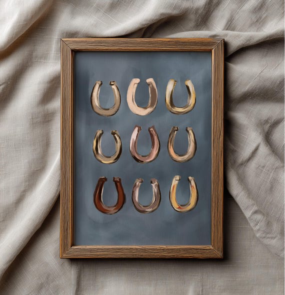 Horseshoes Oil Print Western Wall Art Southwestern Lucky You Art Modern Country Style Poster Dopamine Wall Art Lucky Housewarming Gift
