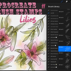 Procreate Stamps, Lilies Botanical 11 Stamps, Procreate Stamp Set, Flower and Plants Procreate, Hand Drawn Commercial USE  Procreate Stamp