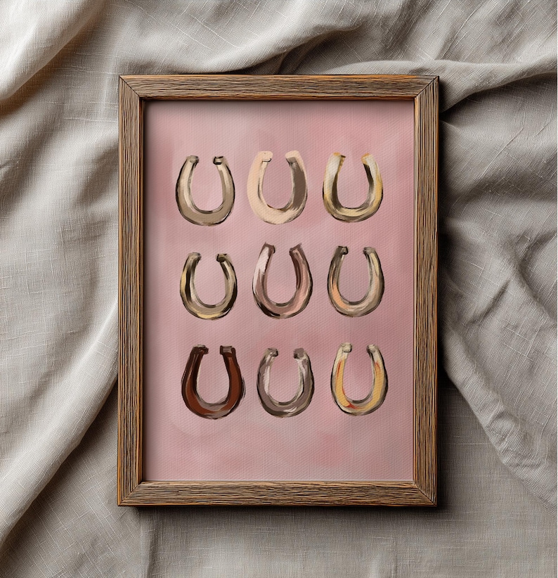 Herraduras, lámina al óleo, arte mural del oeste, arte del suroeste, Lucky You, póster de estilo campestre moderno, arte mural de dopamina, regalo de inauguración de casa de la suerte 2