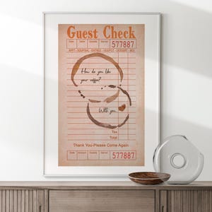 Retro Guests Check Romantic Coffee Stain Print, How Do You Like Your Coffee? With You, Coffee Bar Art Coffee Corner Mug Stain Poster,DIGITAL