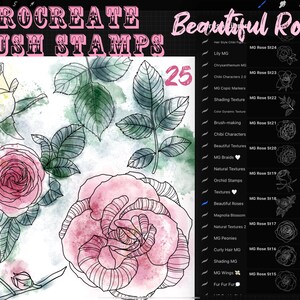Procreate Rosen Stempelpinsel, Botanisches Stempelset, Blumen und Pflanzen Procreate, Grafisches Tattoo-Tool, Handgezeichnete Procreate Stempel