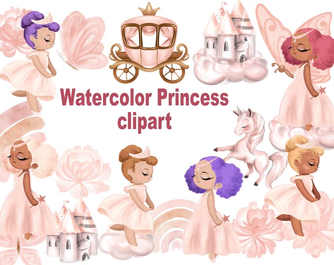 Princess Clipart Set - Cute Princess & Unicorn Clip Art Bundle ...