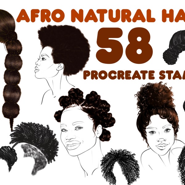 Procreate Afro Haar Pinsel Stempel Bundle, Afroamerikaner Natürliche Frisuren Stempel, Porträt Pinsel Stempel, Lockiges Haar Pinsel Bundle