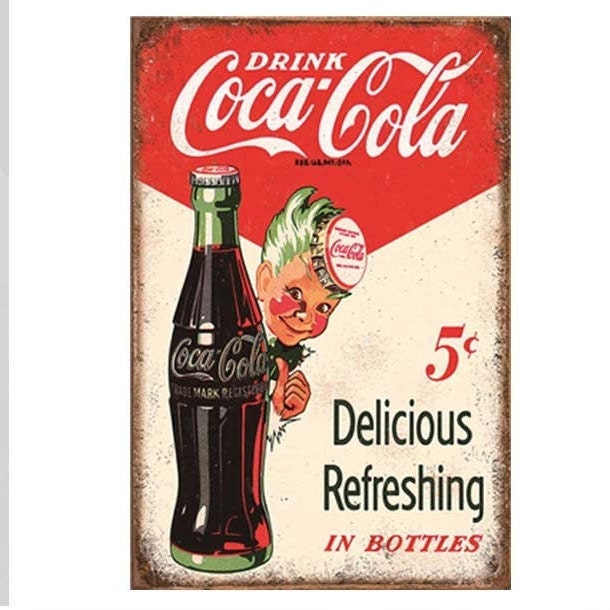 TIN SIGN “Coke” Real Thing Vintage Mancave Beverage Drink Kitchen Refreshment