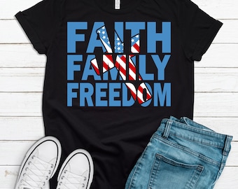 Camiseta Faith Family Freedom: Camiseta Bella Canvas del 4 de julio