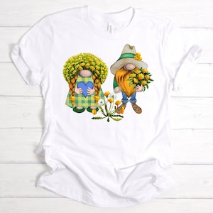 Cute Dandelion Loving Gnomes, Flower Gnomes, Spring Gnomes, Premium Soft Unisex Tee, 2x Gnomes, 3x Gnomes, 4x Gnomes, Plus Sizes Available