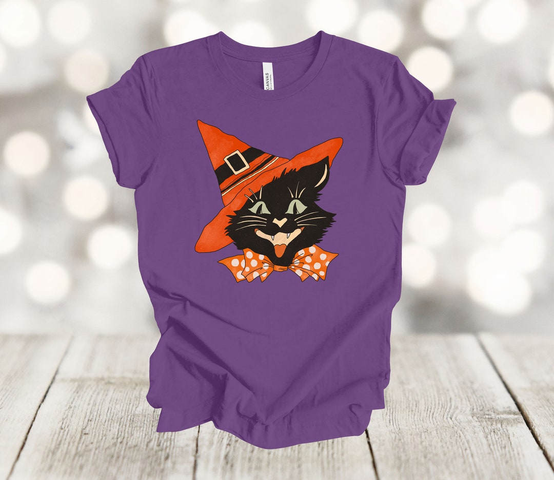 Vintage Halloween Shirt: Black Cat Witch Hat Tee - Etsy