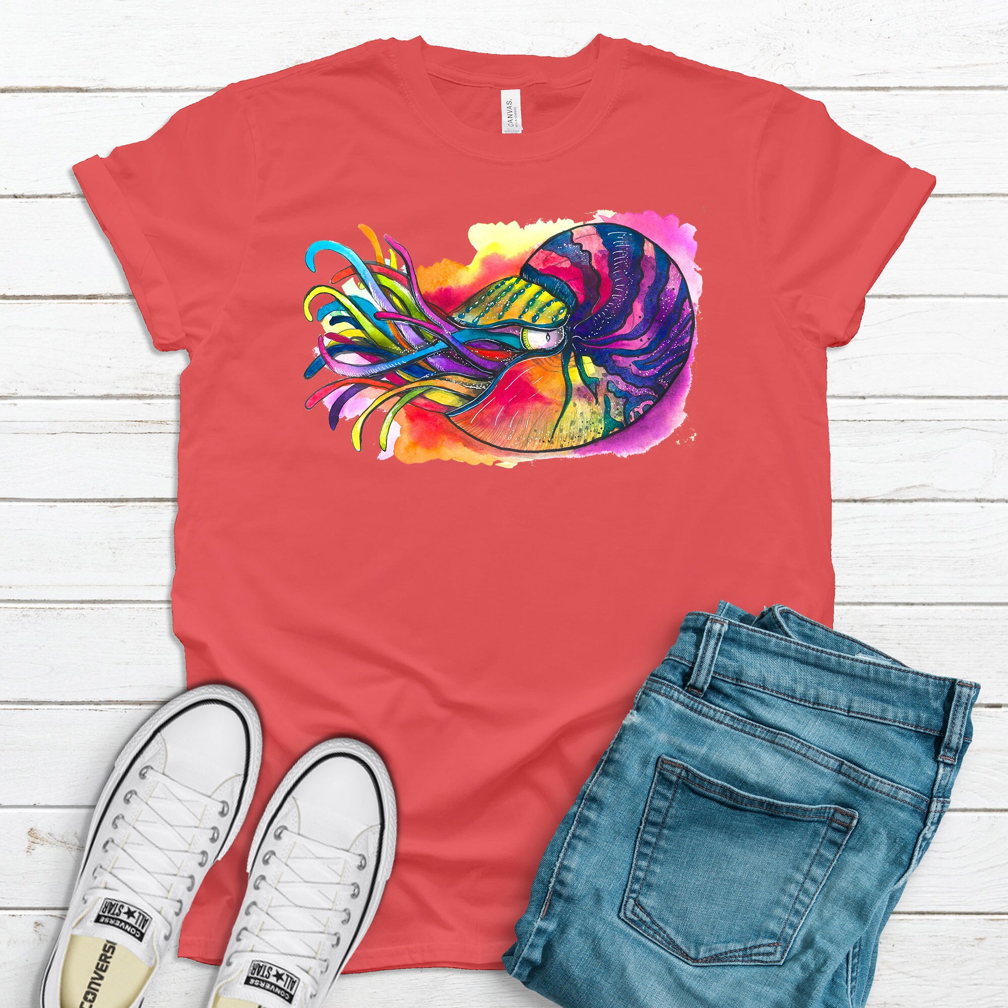 Camarón de acuarela camiseta de algodón premium camiseta Etsy
