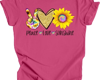 Tie Dye Shirt, Peace Love Sunshine, Premium Unisex Tee, Soft Tee, Plus Size Available, Sunflower Tee, Sunshine Sunflower, Tie Dye Sunflower
