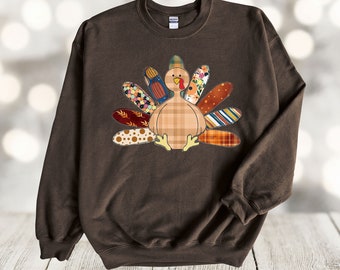 Fall Sweatshirt, Patchwork Turkey, Thanksgiving Turkey, Quilted Turkey, Gildan Sweatshirt, Up to 5x Sizes, Plus Sizes Available