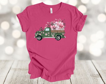 Spring Truck Shirt: Pink Flowers & Butterflies - Soft Unisex Tee