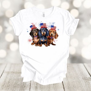 Independence Day Shirt, Patriotic Dachshund, Weiner Dogs, Red White And Blue,  Premium Soft Unisex Shirt, Plus Sizes Available