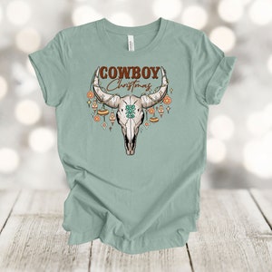 Christmas Shirt, Cowboy Christmas, Bull Skull, Western Christmas, Ornaments, Premium Unisex Tee, Size 2x, 3x, 4x Plus Size Available
