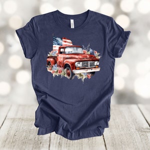 Independence Day Shirt, Patriotic Old Truck, Vintage Truck, USA Flag, Red White And Blue,  Premium Soft Unisex Shirt, Plus Sizes Available