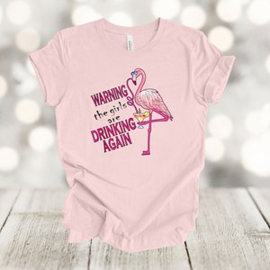 Girls Night Out, Warning The Girls Are Drinking Again, Drinking Flamingo Shirt, Premium Unisex Tee, Plus Size 2x, 3x, 4x, Funny Flamingo Tee