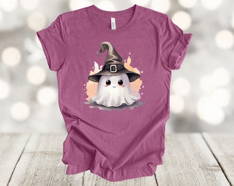 Halloween Shirt, Cute Ghost In A Witch Hat, Trick Or Treat, Cute Halloween, Premium Unisex Shirt, 2x, 3x, 4x, Plus Sizes Available