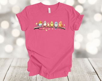Watercolor Bird Shirt: Colorful Songbirds on Limb, Soft Unisex Tee