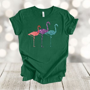 Flamingo Shirt, 3 Glitter Print Flamingo's, Faux Glitter, Colorful Flamingos, Premium Soft Unisex Tee, Plus Size 2x, 3x, 4x, Available