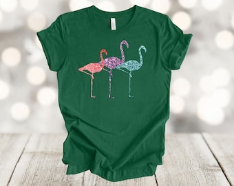 Flamingo Shirt, 3 Glitter Print Flamingo&#39;s, Faux Glitter, Colorful Flamingos, Premium Soft Unisex Tee, Plus Size 2x, 3x, 4x, Available