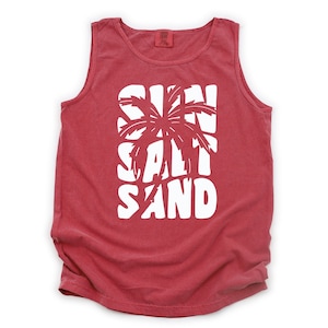 Summer Tank Top, Sun Salt Sand, Beach Tank Top, Ocean Tank Top, Comfort Colors Unisex Tank Top, Plus Size Available