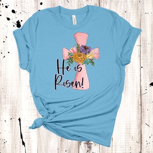 He Is Risen, Floral Pink Cross, Easter Shirt, Jesus Is Risen, Premium Soft Unisex Tee, Plus Size 2x, 3x, 4x, Religious Design