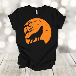 Halloween Wolf Shirt: Harvest Moon Silhouette, Soft Tee