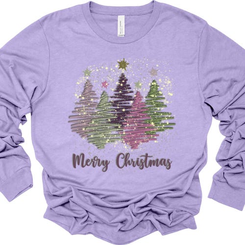 Ugly Christmas Sweater For Women – Light Up Shiny Tree Print Long Sleeve Pullover, Purple - View #9