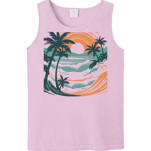 Summer Tank Top, Sunset Ocean Scene, Beach Tank Top, Ocean Tank Top, Comfort Colors Unisex Tank Top, Plus Size Available
