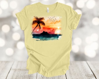 Tropical Sunset Bella Canvas Tee: Beach Vacation Shirt