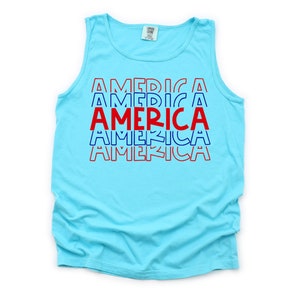 Comfort Colors Patriotic Tank Top: Repeating America USA Design Sapphire Tank