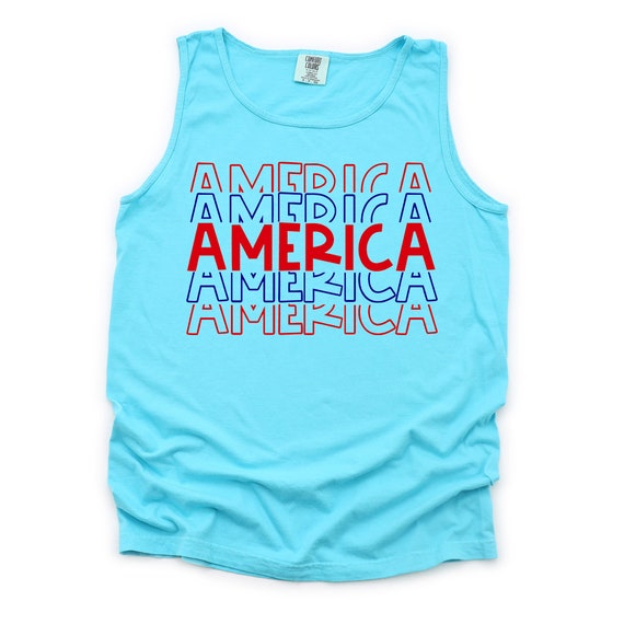 Comfort Colors Patriotic Tank Top: Repeating America USA Design