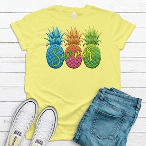 Summer Multi Color Pineapple, Neon Pineapple, Beautiful Pineapple Design, Premium Soft Tee Shirt, Plus Sizes Available 2x, 3x, 4x,
