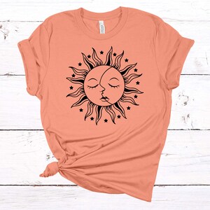 Celestial Sun and Moon Unisex Tee: Bohemian Graphic Shirt