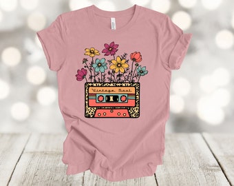 Vintage Soul, Old Cassette Tape, Wildflowers, Hippie Shirt, Premium Soft Unisex Tee Shirt, Choice Of Colors, Plus Size Available