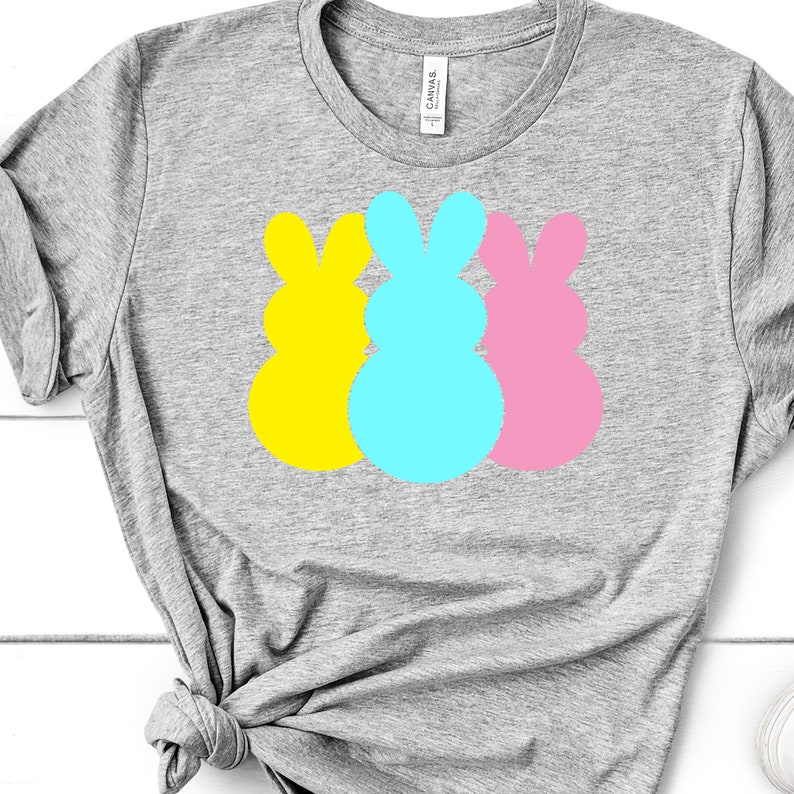 Three Bunnies Pink Blue And Yellow Bella Canvas Tee Choice | Etsy