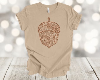 Fall Shirt, Acorn Mandala Design, Tree Acorn, Happy Fall, Premium Unisex Soft Tee, Plus Sizes Available