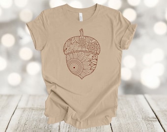 Fall Shirt, Acorn Mandala Design, Tree Acorn, Happy Fall, Premium Unisex Soft Tee, Plus Sizes Available