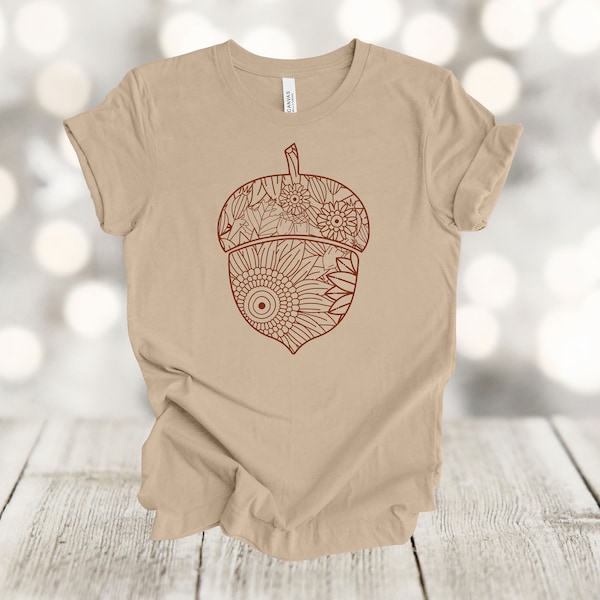 Fall Shirt, Acorn Mandala Design, Tree Acorn, Happy Fall, Premium Unisex Soft Tee, Plus Sizes Available