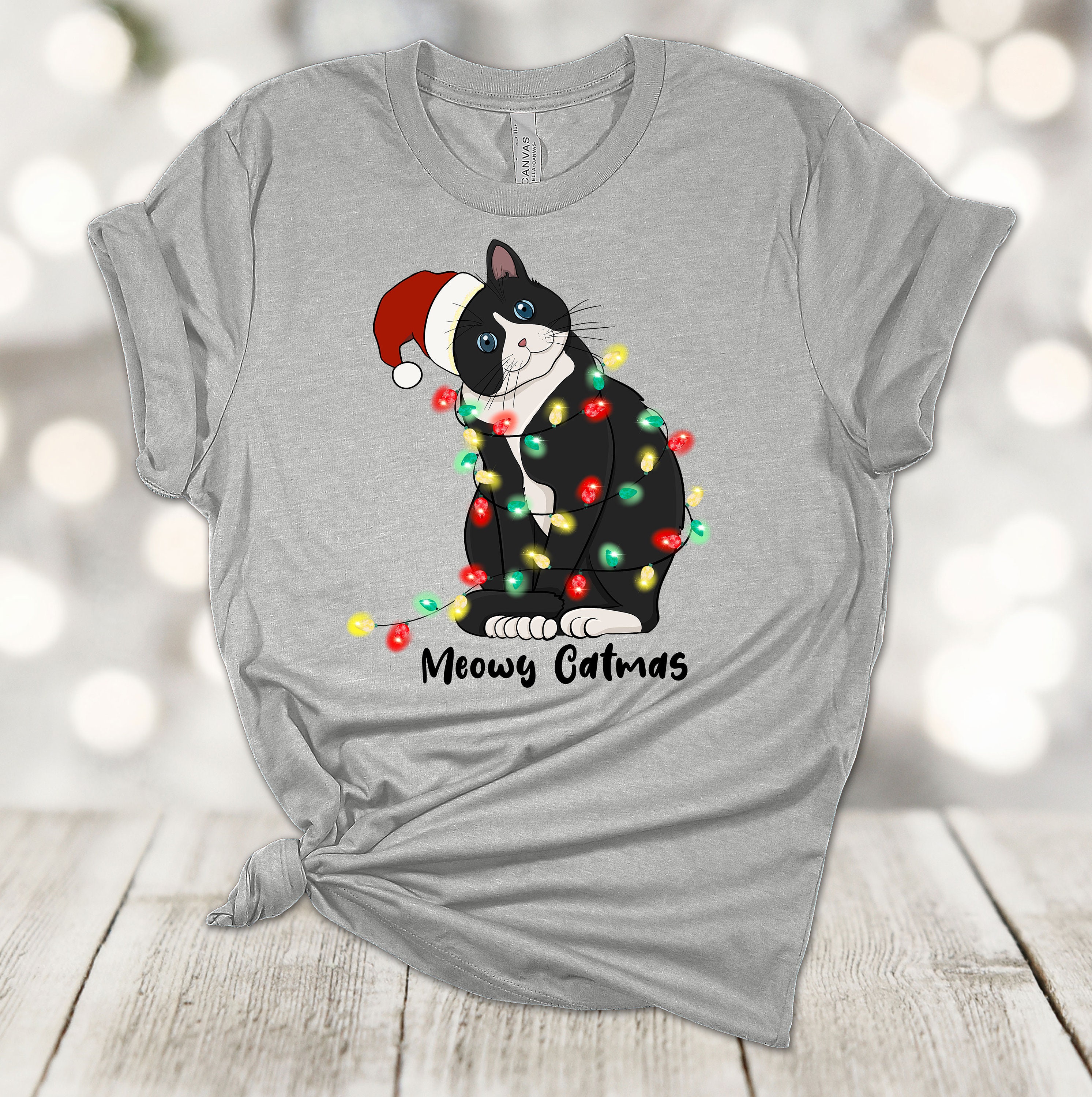Meowy Catmas Black and White Cat Christmas Cat Tee Shirt Santa Cat Premium Soft Unisex Shirt 2x Holiday 3x Holiday 4x Holiday Etsy