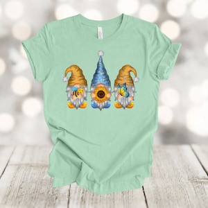 Summer Gnome Trio, Butterfly, Sunflower, Bee, Premium Soft Shirt, Plus Sizes 2x, 3x, 4x Available, Cute Gnomes, Spring And Summer Shirt