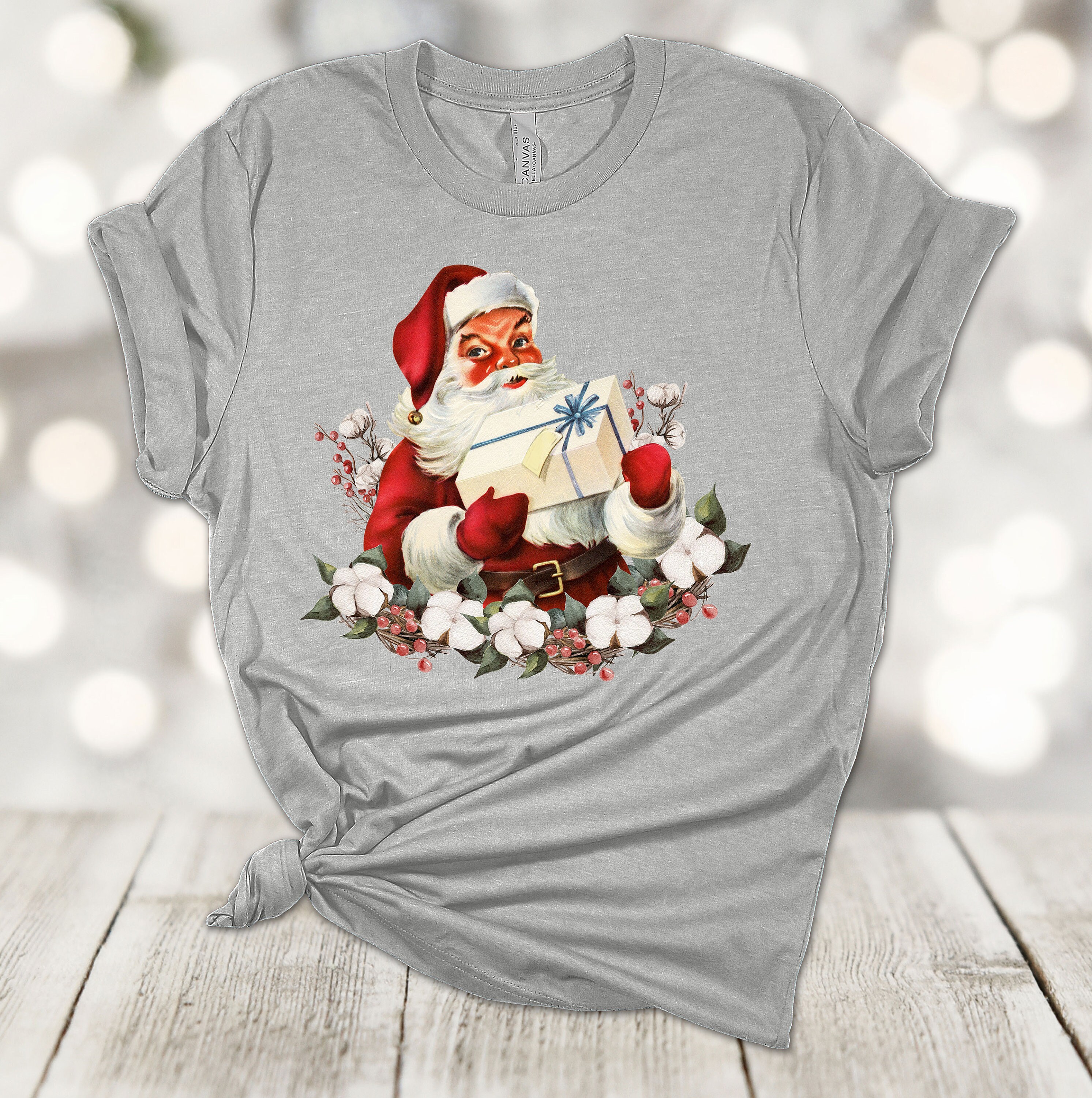 MerryChristmas★Christmas★Santa★サンタ★Holiday★ホリデー★Tshirt★Tシャツ★Tee★r Old Fashioned Santa, Santa and Flowers, Christmas Shirt