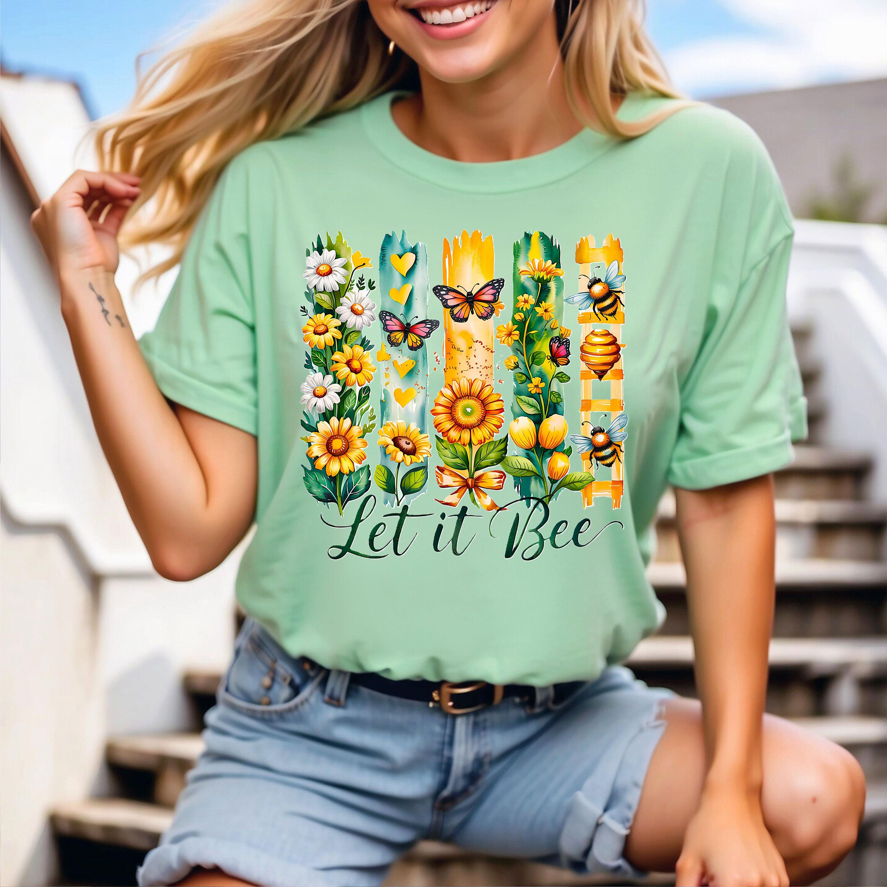 Camiseta "Abeja, Déjalo Abeja", Salva a los polinizadores, Abejas, Mariposas, Flores, Margaritas, Camiseta unisex suave premium, Tallas grandes disponibles