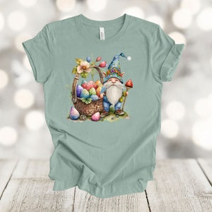 Easter Shirt, Easter Gnomes, Easter Basket Filled With Colored Eggs, Easter Eggs, Premium Soft Unisex Tee, Plus Size 2x, 3x, 4x Available