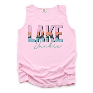 Lake Tank Top, Lake Junkie, Lake Boat, Lake Cabin, Summer Tank Top, Comfort Colors Unisex Tank Top, Plus Sizes Available