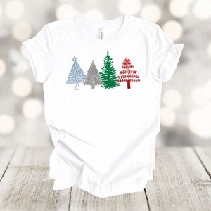Christmas Tee, Modern Christmas Trees in a Row, Green and