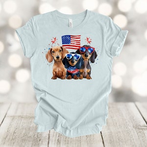 Independence Day Shirt, Patriotic Dachshund, Weiner Dogs, Red White And Blue,  Premium Soft Unisex Shirt, Plus Sizes Available