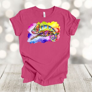 Watercolor Chameleon, Premium Tee , Soft Tee Shirt, Plus Size Available, Choice Of Shirt Color, Lizards, Reptiles
