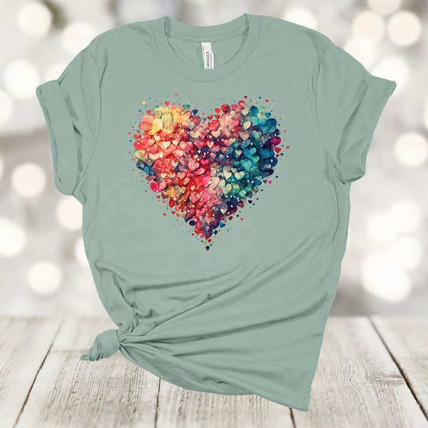 Valentine's Day, Water Color Painted Heart, Pretty Watercolor Heart, Rainbow Valentine, Premium Soft Unisex Tee, Plus Size 2x, 3x, 4x